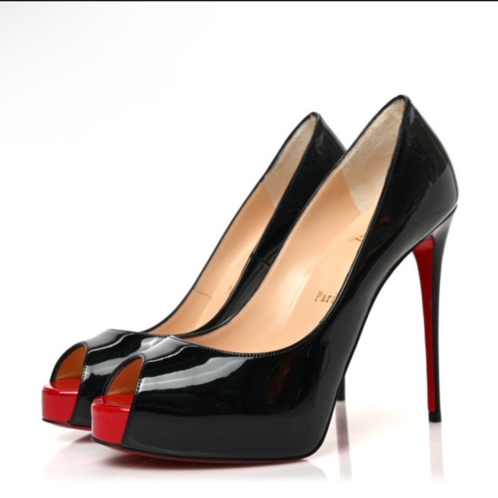 Christian Louboutin Black and Red Peep Toe Stilettos